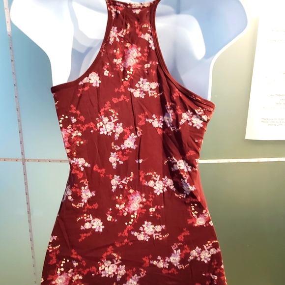 Chic Floral Tank Top, Burgundy w/ White & Pink Flowers, Stretchy, Thin Staps - Picture 8 of 8